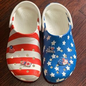 Crocs Classic Clog Patriotic Red White Blue Stars Stripes Jibbitz Charms M8 W10